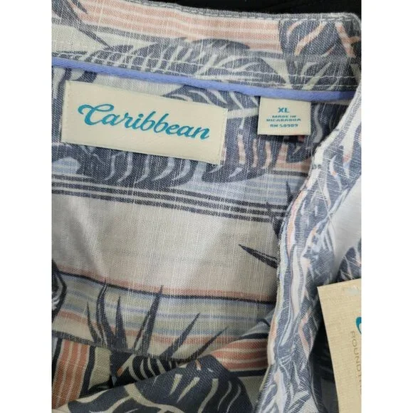 Caribbean Mens Shirt Size XL Long Sleeve Button Up White Linen Blend. NWT 37 - Picture 6 of 11